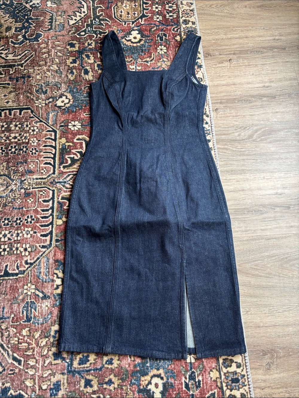 J. Crew Dark Blue Denim Midi Dress with Front Slit